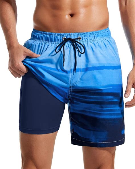 SILKWORLD Swim Trunks Men Quick Dry 2 in 1 Swim Shorts Men with Zipper ...
