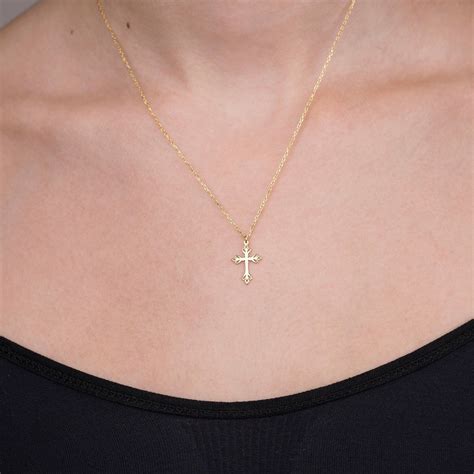 Cross Necklace for Women Gold Cross Necklace 14K Solid Gold - Etsy