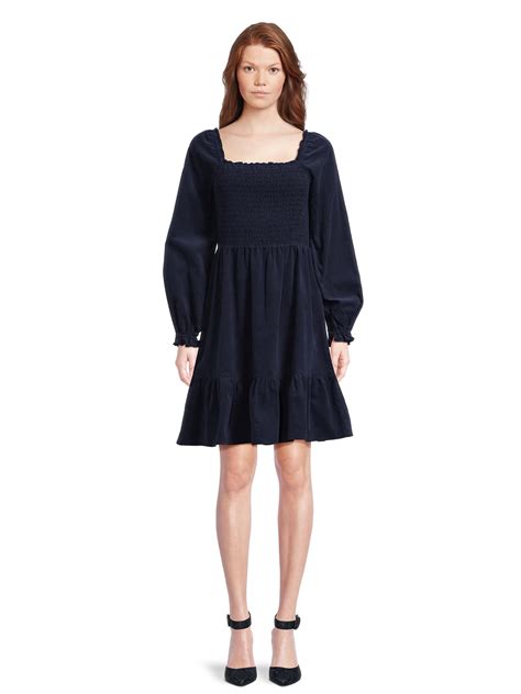 Time and Tru Women's Smocked Square Neck Corduroy Dress - Walmart.com