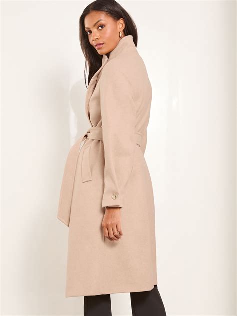 Buy Lipsy Camel Funnel Neck Wrap Belted Coat With Wool from the Next UK ...