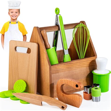 Kids Cooking & Baking Set with Storage Case, Montessori Kitchen Tools ...