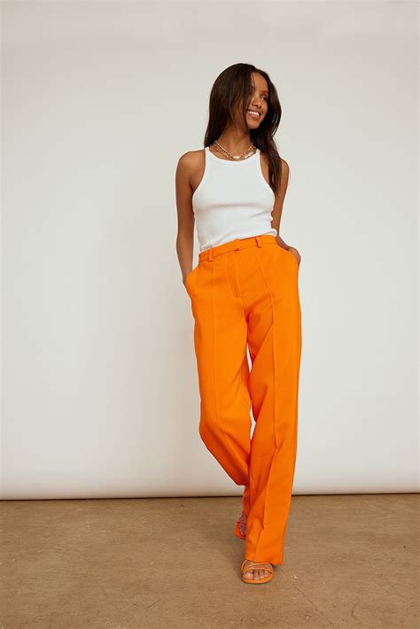 Recycled Straight Leg Suit Pants Orange | na-kd.com