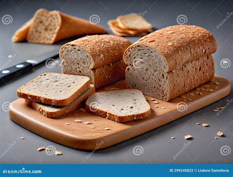 Crispy Bread on a Light Brown Wooden Board. Close-up of Two Bran Breads ...