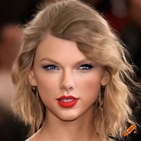 Head on centered portrait photo of Taylor Swift's tan face, hair pulled ...