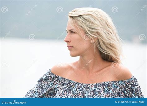 Portrait of Beautiful Long Haired Blonde Woman Outdoor, Shoulders ...