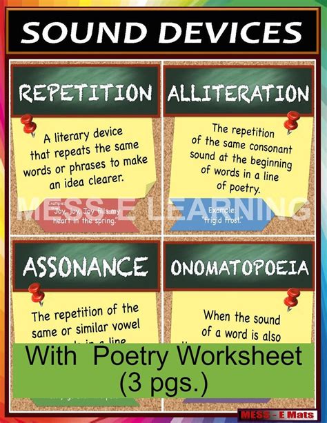 Literary Sound Devices Poster and Poetry Assignment Sheet/worksheet ...