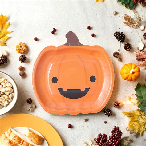 CxhicLuv Pumpkin Plates, Halloween Paper Dishes, 7-Inch 10-Pack ...