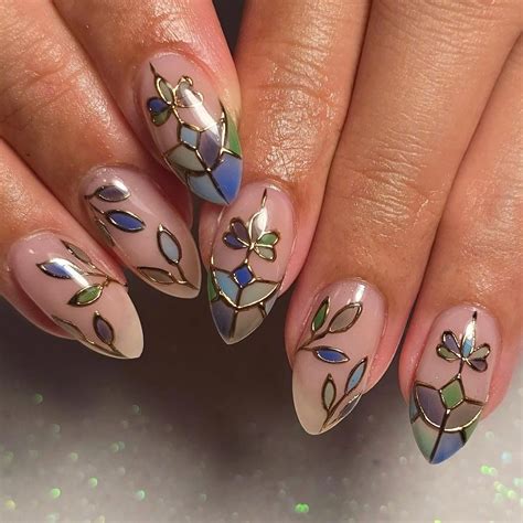Stained Glass Press on Nails, Chic Floral Design Nail Art, Nature ...