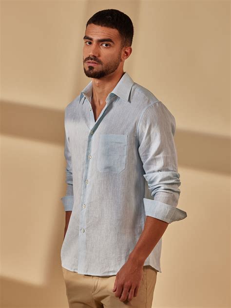 Aldeno Men Regular Fit Solid Light blue Linen Shirt (MOSI)