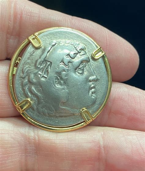 Castellani Ancient Silver Alexander the Great Coin 18kt Gold Brooch For ...