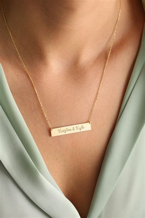 14K Solid Gold Bar Necklace, Name bar Necklace, Custom Bar Necklace ...