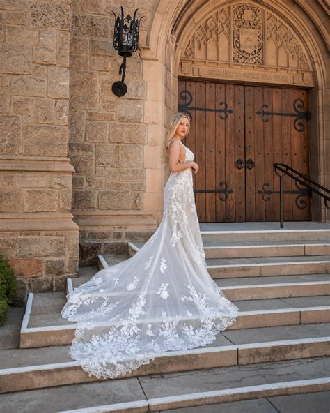 Sparkly Fit-and-Flare Lace Wedding Dress with Beaded Back Detail