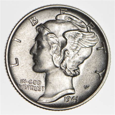Ch AU/Unc 1941 Mercury Liberty Dime - 90% Silver - High Grade ...