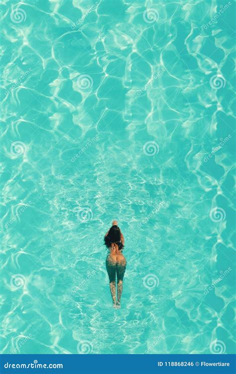 Aerial Top View of Naked Woman in Swimming Pool with Blue Water. in Motion Stock Photo - Image ...