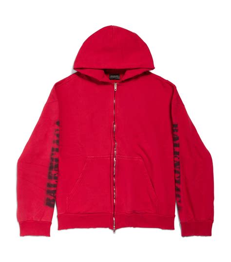 Balenciaga Stencil Logo Zip-Up Hoodie in Red for Men | Lyst
