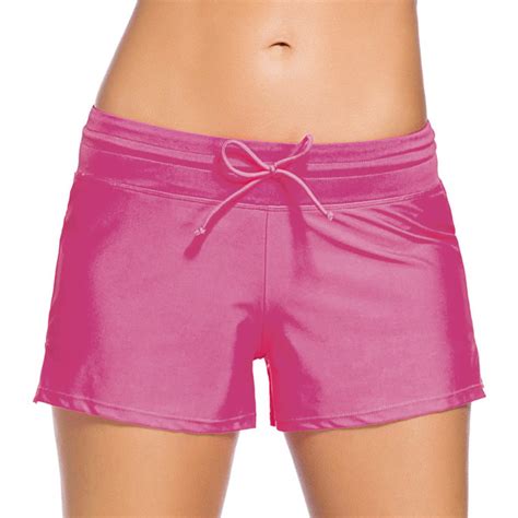 Xysaqa Women's Swim Shorts Stretch Drawstring Mid Waist Bathing Suit ...