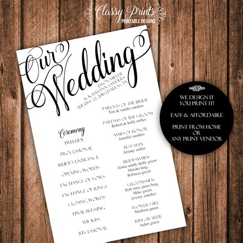 Printable Wedding Program Template