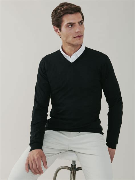 V Neck Sweater With Collared Shirt