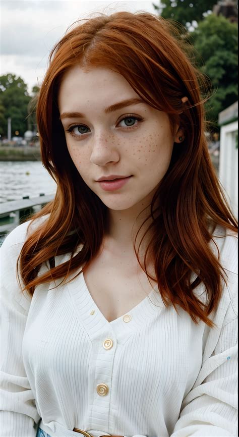 Arafed woman with red hair and freckled shirt posing for a picture - SeaArt AI