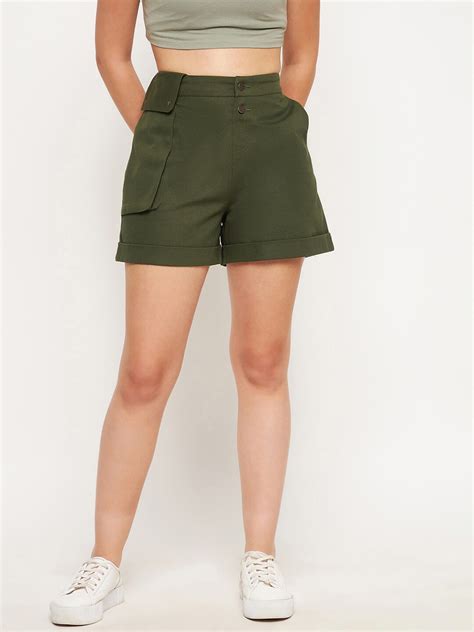 Buy WineRed Women Olive Green High Rise Cotton Outdoor Shorts - Shorts ...