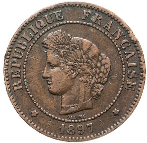 Монета Франция 5 сантимов (centimes) 1897 стоимостью 818 руб.