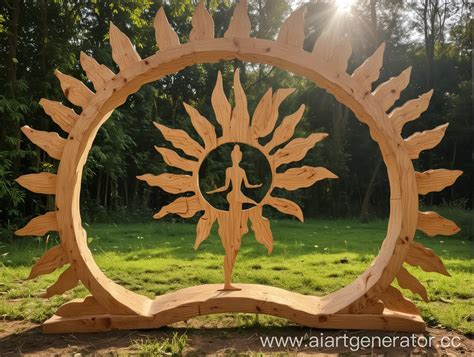 Wooden Sun Arch with Yoga Pose | AI Art Generator