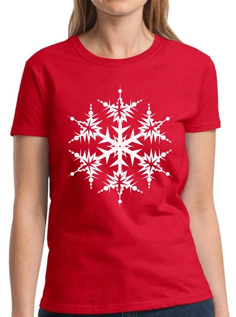Dreamtees Snowflake Christmas T-Shirt for Women, Cotton Xmas Graphic ...