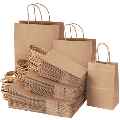 TOMNK 120pcs Brown Paper Bags with Handles Mixed Size Gift Bags Bulk ...