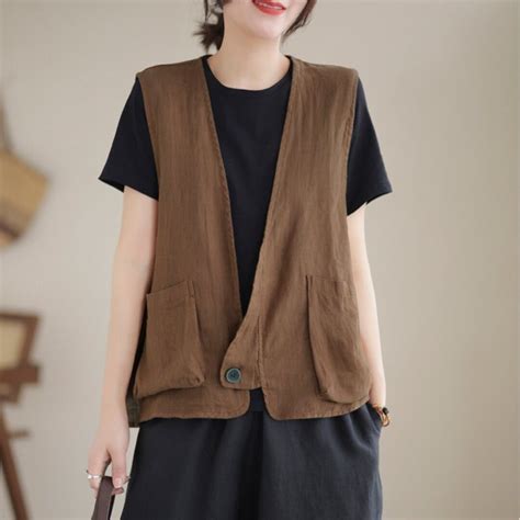 Simplicity Linen Vest, Vintage Cotton Linen Vest, Women Large Size Vest ...