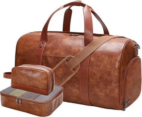 Amazon.com | Double Bus Leather Weekender Bags for Women Men, 3Pcs ...