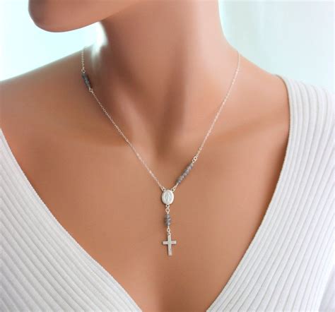 Sterling Silver Cross Necklace Women Unique Cross Necklace | Rosary ...