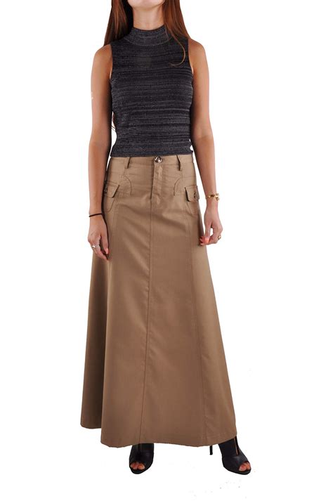 Style J Comfy Khaki Long Skirt | Saias