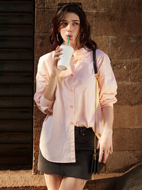 Buy Solids: Pink Stripes Boyfriend Shirt Womens Online