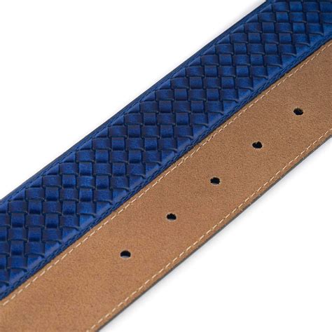 Buy Golf Belts For Men Blue Woven Emboss Leather - LeatherBeltsOnline.com