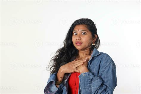 Young attractive Asian Indian woman pose face body expression mode ...