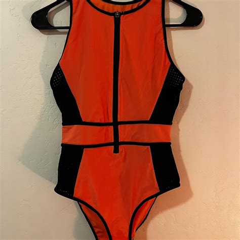 neon orange one piece swimsuit - Depop