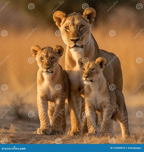 Una Leona Con Sus Cachorros Stock de ilustración - Ilustración de gatos ...