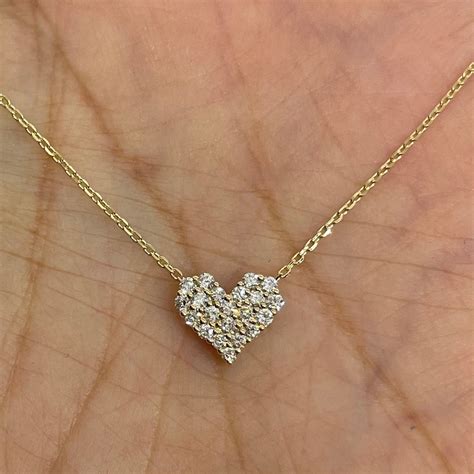 Diamond Heart Necklace, Dainty Heart Necklace, 18K Yellow Gold Heart ...