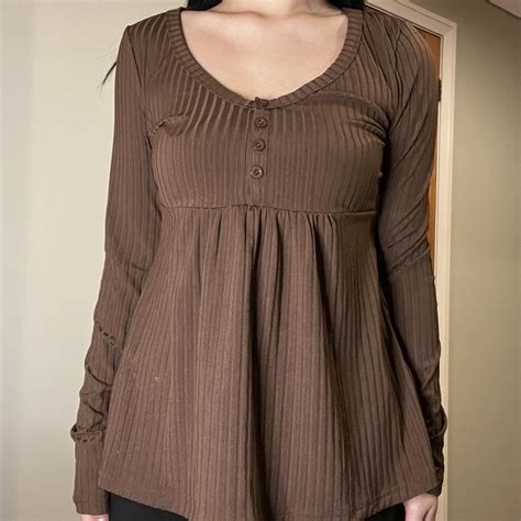 Baby doll brown long sleeve Worn once. - Depop