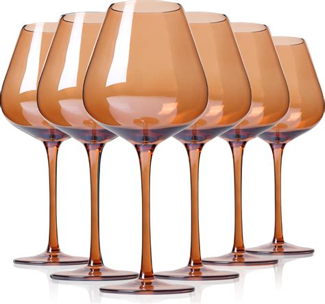 Amazon.com | Physkoa Amber Colored Wine Glasses Set 6, 15oz Stemmed ...