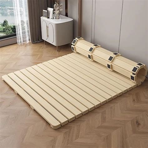 Amazon.com: Folding Bed Frame, Solid Wood Japanese Platform Bed, Wooden ...