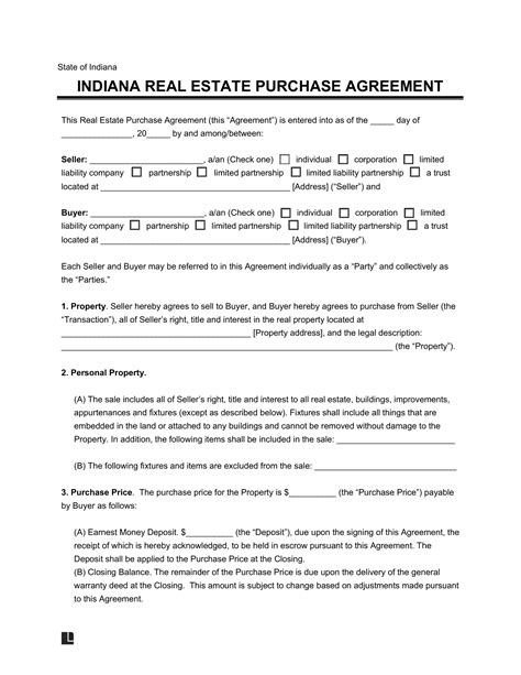 Free Indiana Residential Purchase Agreement | PDF & Word