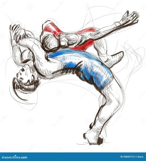 Greco-Roman Wrestling. an Full Sized Hand Drawn Il Stock Vector ...