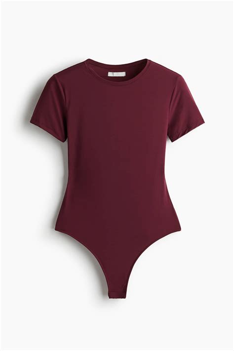 Women's Burgundy Short-Sleeved Microfiber Bodysuit | H&M CA