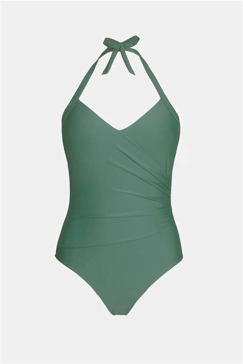 Tempest Ruched Sweetheart Halter Green One Piece Swimsuit