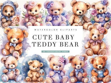 Cute Baby Teddy Bears Clipart Bundle Graphic by busydaydesign ...