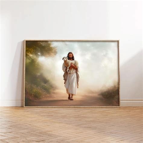 Jesus Leaves the 99 Print, Jesus on Path, Modern Cristian Art for ...