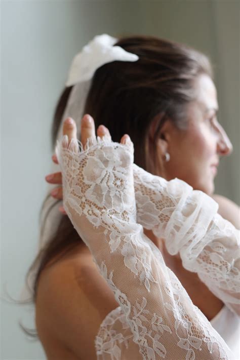 Detachable Lace Wedding Sleeves, White Fingerless French Lace Gloves, Detachable Lace Wedding ...