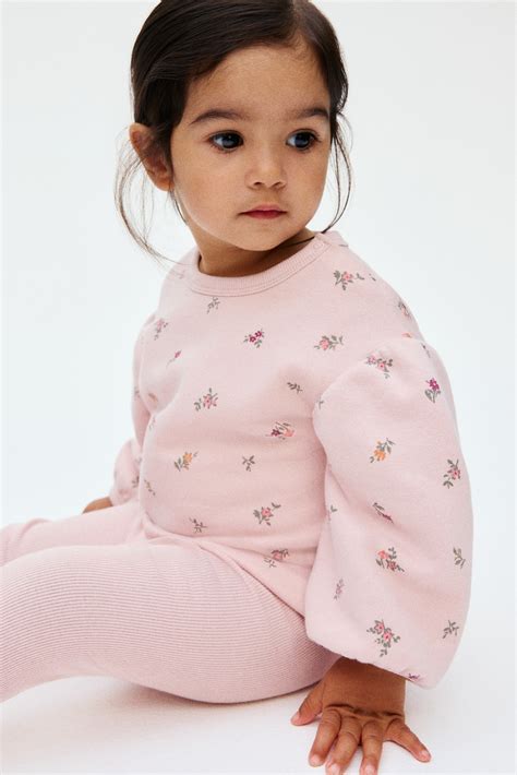 Light pink/floral 2-Piece Printed Set for kids | H&M CA