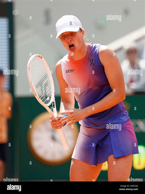 Polish tennis player Iga Swiatek celebrating at the French Open 2024 ...